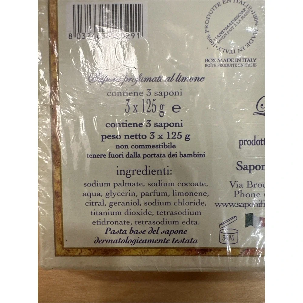 New Saponificio Artigianale Fiorentino 3 Florentine‎ Lemon Scented Soaps Italy